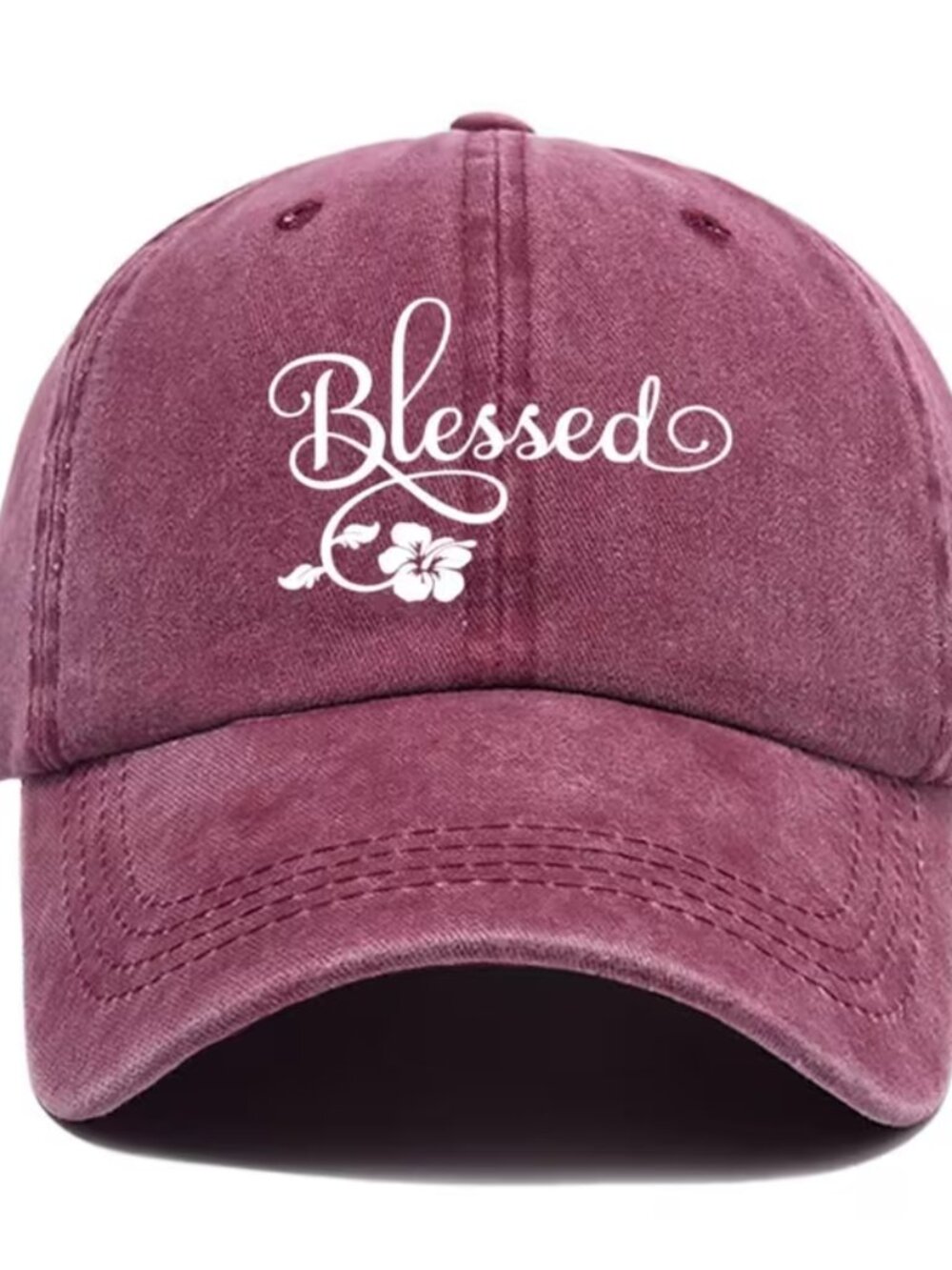 NEW Women's Blessed" English Blessing Lettering Printed Baseball Cap - Burgandy